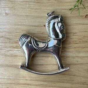 Vintage 925 Sterling Silver 20.3g Rocking Horse‎ Pendant Christmas Ornament 2" L